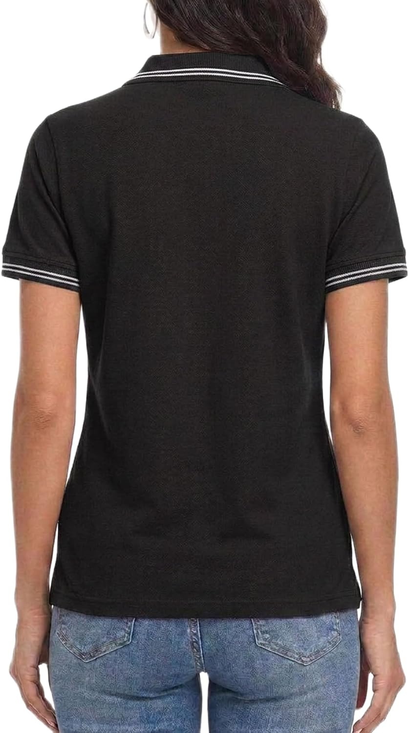 image:imageDecrum Womens Polo Shirts Short Sleeve Casual Office Fashion Collared TeesBlack  Womens Single Color Tipping Polo Short Sleeve