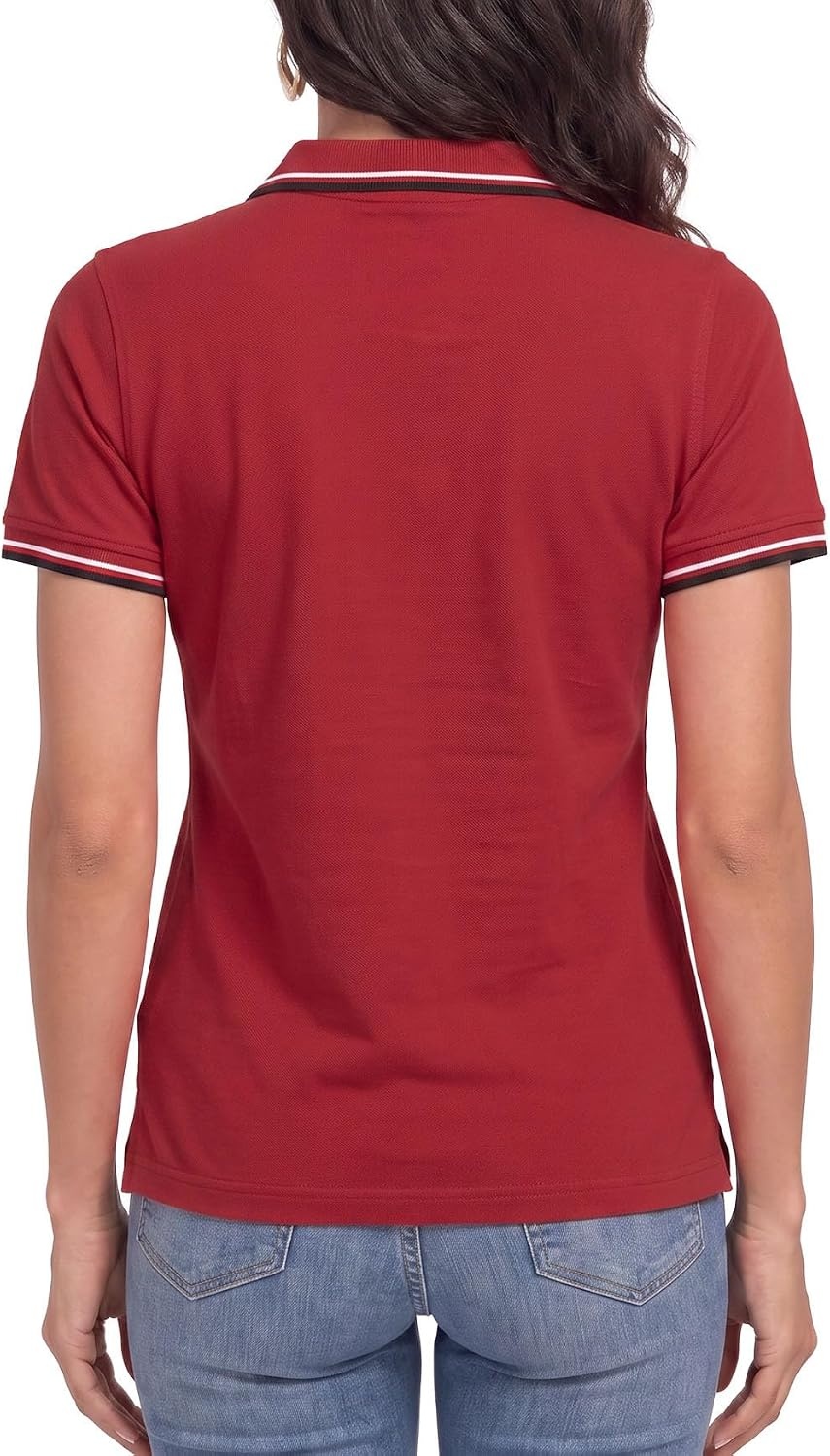 image:imageDecrum Womens Polo Shirts Short Sleeve Casual Office Fashion Collared TeesRed  Womens Dual Color Tipping Polo Short Sleeve