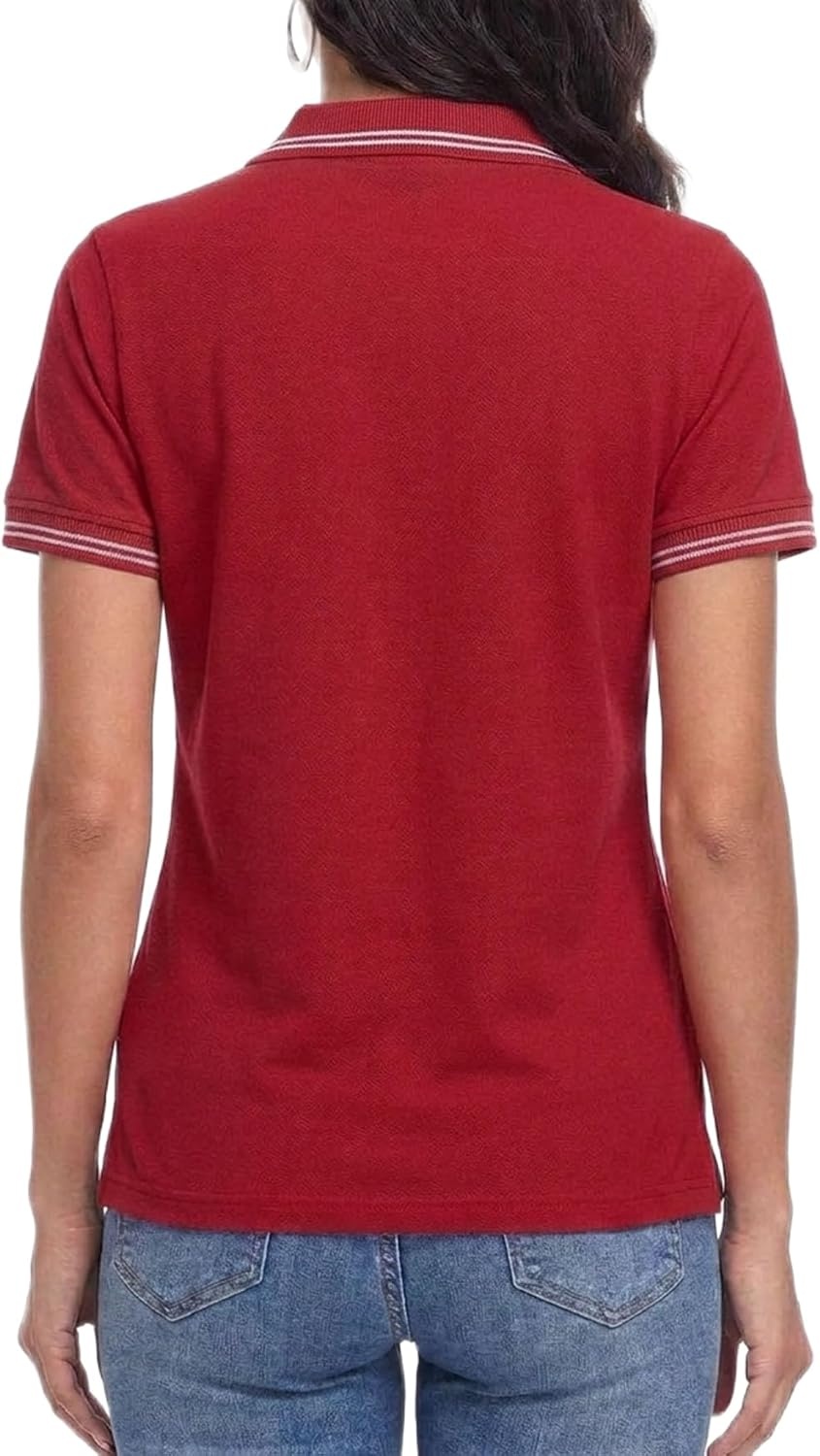 image:imageDecrum Womens Polo Shirts Short Sleeve Casual Office Fashion Collared TeesRed  Womens Single Color Tipping Polo Short Sleeve