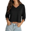 image:imageDecrum Cropped Shirts for Women  34 Length Sleeve V Neck Tops amp TeesBlack