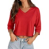 image:imageDecrum Cropped Shirts for Women  34 Length Sleeve V Neck Tops amp TeesRed