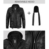 image:imageDecrum Detachable Hood Real Lambskin Leather Bomber Jacket MenBlack