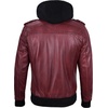image:imageDecrum Detachable Hood Real Lambskin Leather Bomber Jacket MenBurgundy
