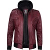 image:imageDecrum Detachable Hood Real Lambskin Leather Bomber Jacket MenBurgundy