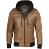 image:imageDecrum Detachable Hood Real Lambskin Leather Bomber Jacket MenCamel