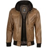 image:imageDecrum Detachable Hood Real Lambskin Leather Bomber Jacket MenCamel