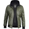 image:imageDecrum Detachable Hood Real Lambskin Leather Bomber Jacket MenOlive Green