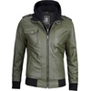 image:imageDecrum Detachable Hood Real Lambskin Leather Bomber Jacket MenOlive Green