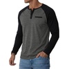 image:imageDecrum Mens Raglan Long Sleeve Button Henley ShirtsCharcoal Black  Mens Pocket Henley Raglan Long Sleeve