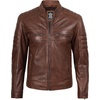 image:imageDecrum Motorcycle Style Cafe Racer Mens Leather Jacket with Zip ClosureCognac Wax