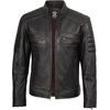 image:imageDecrum Motorcycle Style Cafe Racer Mens Leather Jacket with Zip ClosureDark Brown Ruboff