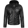 image:imageDecrum Real Lambskin Casual Leather Jacket Men with Removeable HoodDdge  Black Men Hooded Jacket