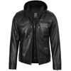image:imageDecrum Real Lambskin Casual Leather Jacket Men with Removeable HoodDdge  Black Men Hooded Jacket