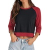 image:imageDecrum Womens Cropped Raglan Sleeve Crew Neck T ShirtsBlack and Red  Womens Cropped Raglan 34 Sleeve