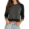 image:imageDecrum Womens Cropped Raglan Sleeve Crew Neck T ShirtsCharcoal Grey and Black  Womens Cropped Raglan 34 Sleeve