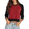 image:imageDecrum Womens Cropped Raglan Sleeve Crew Neck T ShirtsRed and Black  Womens Cropped Raglan 34 Sleeve