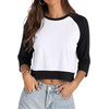 image:imageDecrum Womens Cropped Raglan Sleeve Crew Neck T ShirtsWhite and Black  Womens Cropped Raglan 34 Sleeve