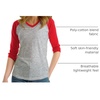 image:imageDecrum Womens Raglan Shirt  34 Length Sleeve V Neck Baseball Tops amp TeesHeather Grey Red
