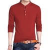 image:imageLong Sleeve Henley Shirts for Men  Full Sleeves Mandarin Collar ShirtRed