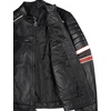 image:imageReal Lambskin Cafe Racer Leather Jacket Men Biker Style Stripes SleevesBlack
