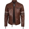 image:imageReal Lambskin Cafe Racer Leather Jacket Men Biker Style Stripes SleevesCognac Wax