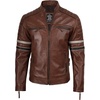 image:imageReal Lambskin Cafe Racer Leather Jacket Men Biker Style Stripes SleevesCognac Wax