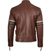 image:imageReal Lambskin Cafe Racer Leather Jacket Men Biker Style Stripes SleevesCognac Wax