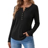 image:imageWaffle Henley Shirts for Women Soft Casual Long Sleeve Tops amp Tees WomensBlack