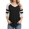image:image34 Sleeve T Shirts for Women  Color Block Raglan V Neck Top and TeesBlack and White