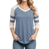 image:image34 Sleeve T Shirts for Women  Color Block Raglan V Neck Top and TeesBlue and White