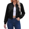 image:imageCropped Bomber Jacket Women  Casual Crop Fleece Womens Varsity JacketsBlack