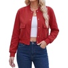 image:imageCropped Bomber Jacket Women  Casual Crop Fleece Womens Varsity JacketsRed