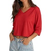 image:imageDecrum Cropped Shirts for Women  34 Length Sleeve V Neck Tops amp TeesRed