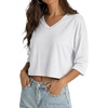 image:imageDecrum Cropped Shirts for Women  34 Length Sleeve V Neck Tops amp TeesWhite