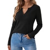 image:imageDecrum Henley Shirts for Women  Casual Buttonless Waffle Long Sleeve TopsBlack