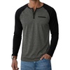 Charcoal Black - Mens Pocket Henley Raglan Long Sleeve