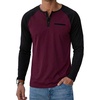 image:imageDecrum Mens Raglan Long Sleeve Button Henley ShirtsMaroon Black  Mens Pocket Henley Raglan Long Sleeve