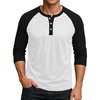image:imageDecrum Mens Raglan Long Sleeve Button Henley ShirtsWhite and Black Raglan Henley Lgs