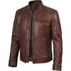 image:imageDecrum Real Lambskin Cafe Racer Men Leather Jacket Casual Fashion OuterwearCognac