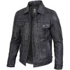 image:imageDecrum Trucker Leather Jacket Men  Vintage Style Real Lambskin Leather Jackets for Men with Button ClosureDistressed Washed Black New