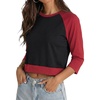 image:imageDecrum Womens Cropped Raglan Sleeve Crew Neck T ShirtsBlack and Red  Womens Cropped Raglan 34 Sleeve