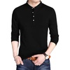 image:imageLong Sleeve Henley Shirts for Men  Full Sleeves Mandarin Collar ShirtBlack
