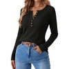 image:imageWaffle Henley Shirts for Women Soft Casual Long Sleeve Tops amp Tees WomensBlack