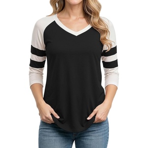 image:image34 Sleeve T Shirts for Women  Color Block Raglan V Neck Top and TeesBlack and White