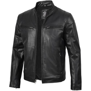 image:imageCafe Racer Cowhide Leather Jacket Men Moto Biker Style For Casual FashionClintn Black