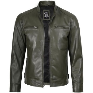 image:imageDecrum Cafe Racer Real Lambskin Leather Jackets For Men Motorcyle StyleOlive Green