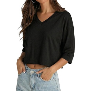 image:imageDecrum Cropped Shirts for Women  34 Length Sleeve V Neck Tops amp TeesBlack