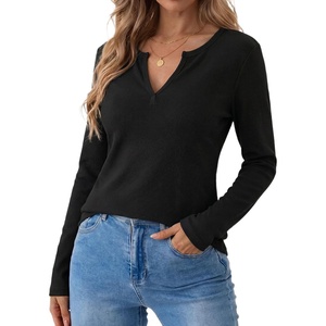 image:imageDecrum Henley Shirts for Women  Casual Buttonless Waffle Long Sleeve TopsBlack