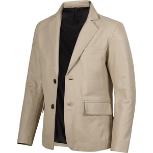 image:imageDecrum Mens 100 Lambskin Leather Blazer Jacket Notch Lapel for Formal WearBeige
