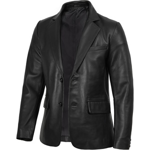 image:imageDecrum Mens 100 Lambskin Leather Blazer Jacket Notch Lapel for Formal WearBlack